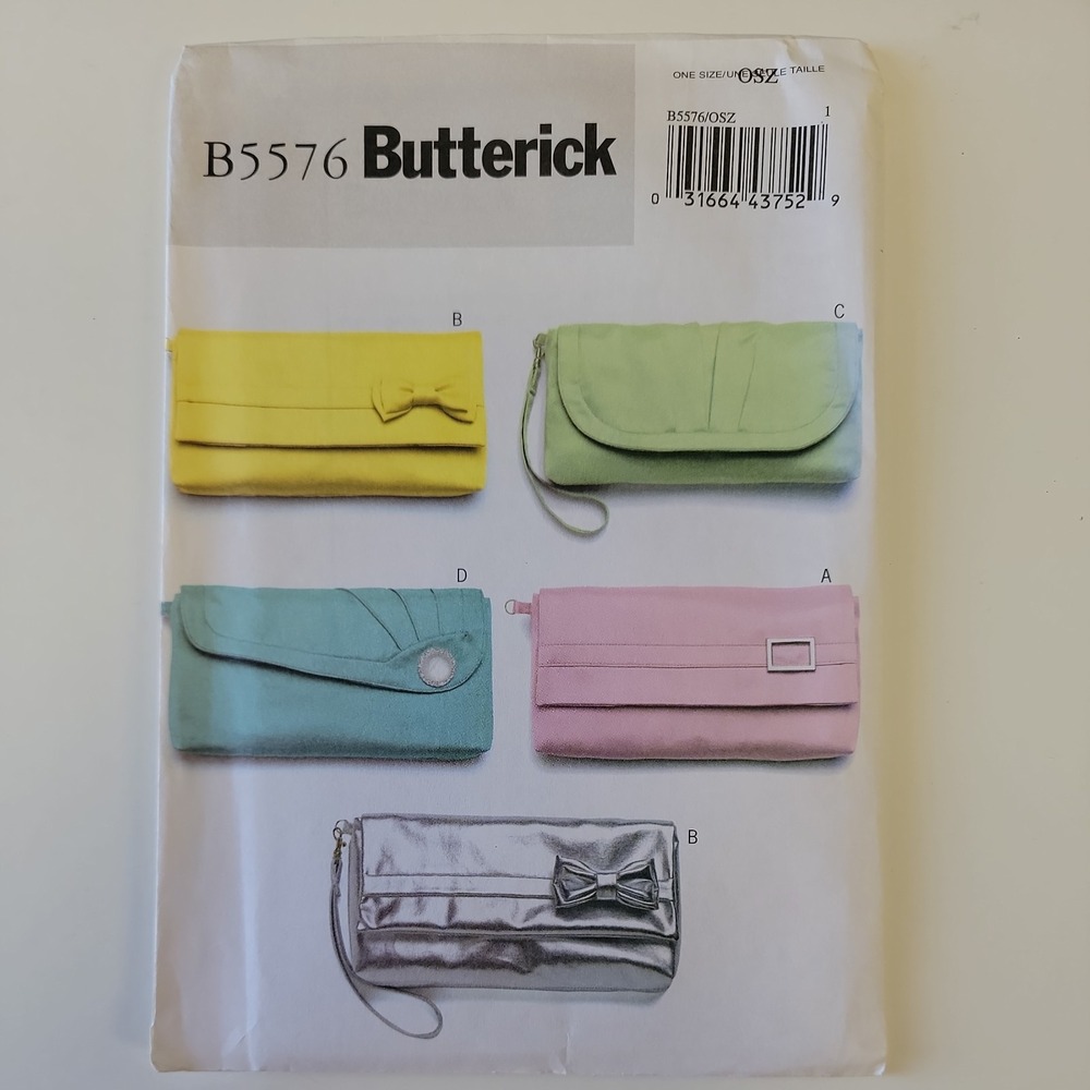Butterick B5576 Clutch Purse Wristlet Handbag Sewing Pattern 4 Styles UNCUT